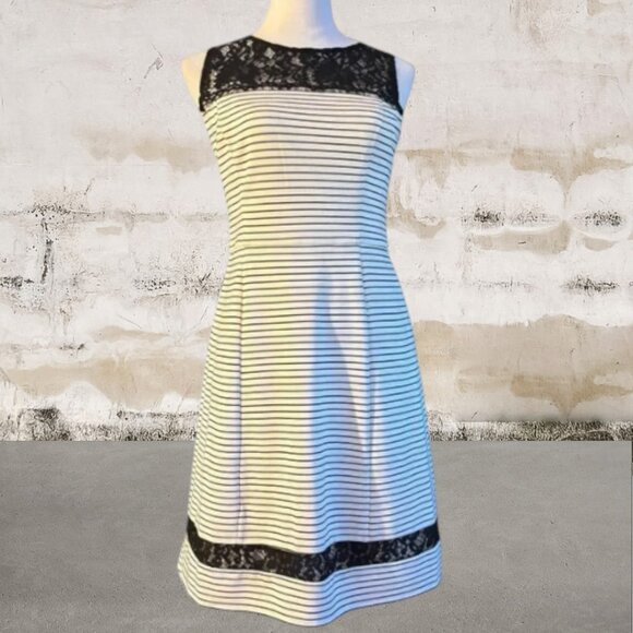 Just Taylor NWT Black and White Sleeveless A-Line Midi Dress Size 4 - Picture 1 of 5